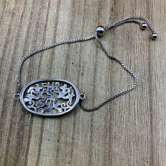 IBB CN Marcasite Floral Silver Tone Adjustable Slide Bracelet - Picture 4 of 6